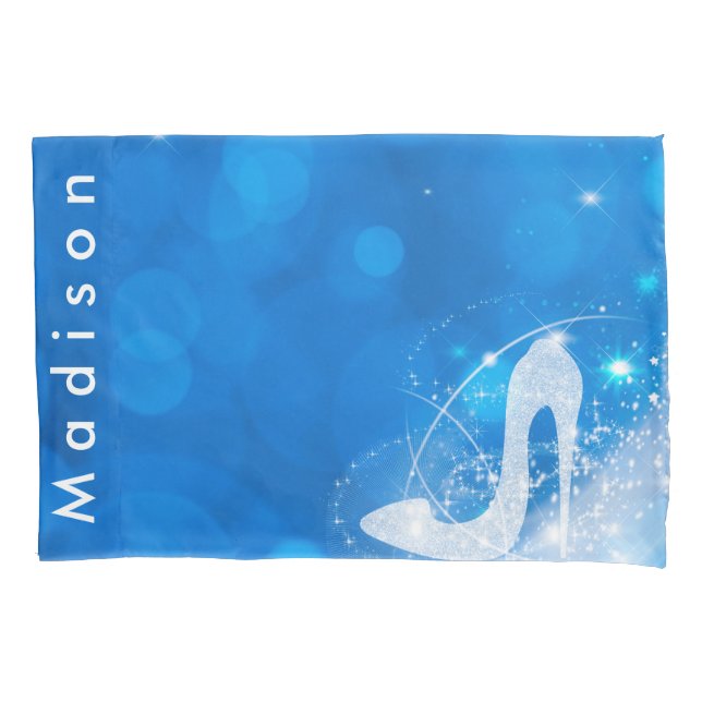 Blue Cinderella Sparkle High Heel Personalized Pillowcase (Front)