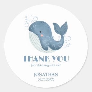 Blue Circle Bubble Cute Whale Birthday Thank You Classic Round Sticker