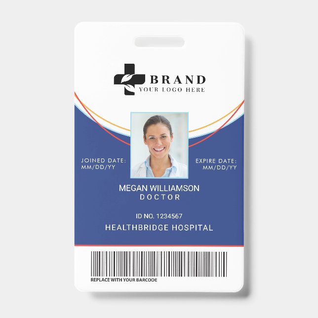 Blue Circle Design  | Medical Photo ID & Logo Badge (Front)