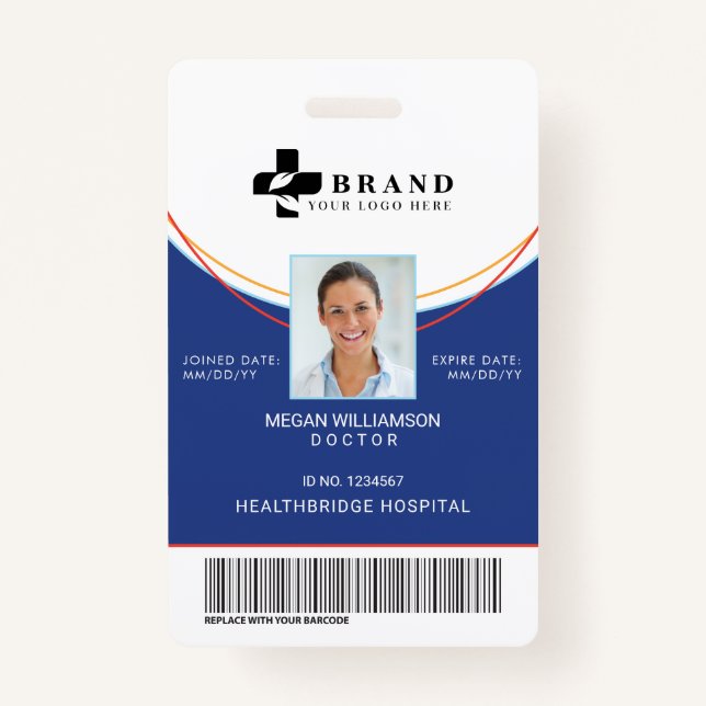 Blue Circle Design  | Medical Photo ID & Logo Badge (Front)