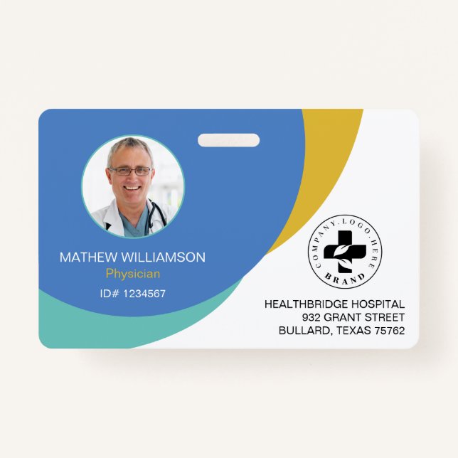 Blue Circle Design  | Medical Photo ID & Logo Badge (Front)