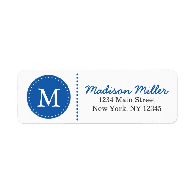 Blue Circle Dots Custom Monogram Label (Front)