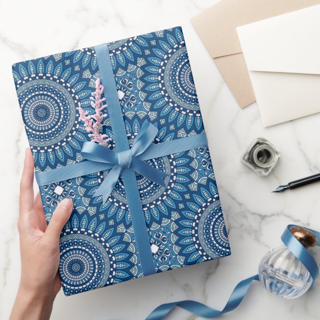 Blue Circle Mandala  Wrapping Paper Sheets (Gifting)