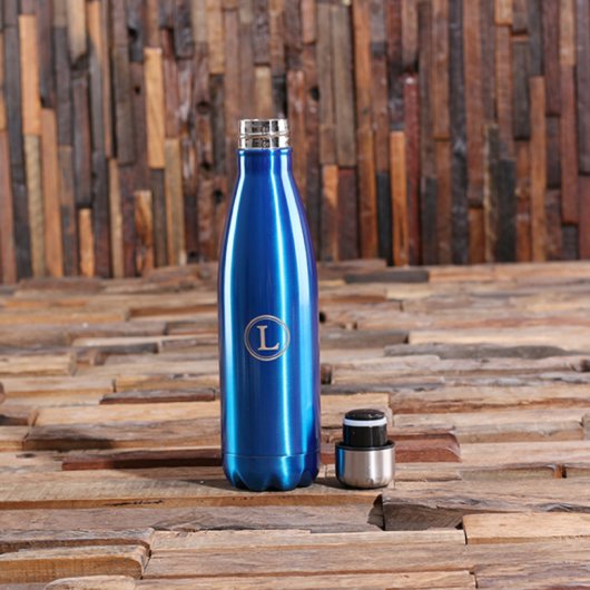 Blue Circle Monogram Aluminum Water Bottle (Front)