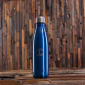 Blue Circle Monogram Aluminum Water Bottle (Front)