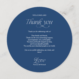 Blue Circle Wedding Menu and Thank You Place Card