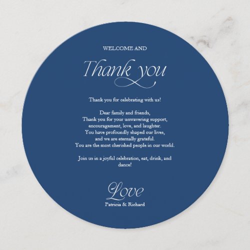 Blue Circle Wedding Menu and Thank You Place Card