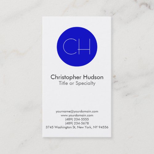 Blue Circle White Monogram Business Card