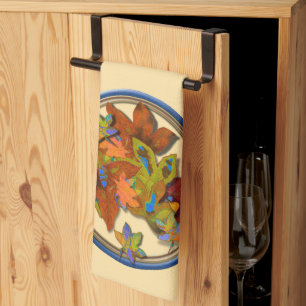 Blue Circled Fall Leaves  Kitchen Towel