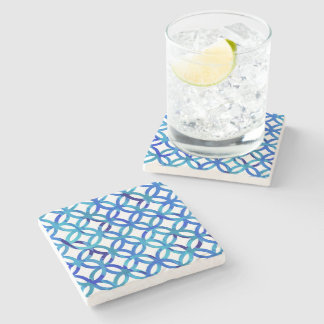 Blue Circles Pattern Stone Coaster