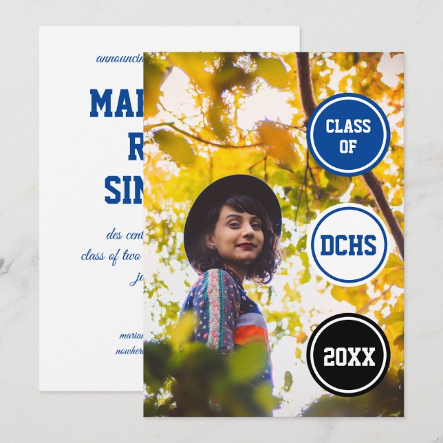 Blue Circles Photo Graduation Invitation (Front/Back)