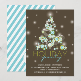 Blue Circles Sparkles Christmas Tree Holiday Party Invitation