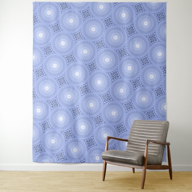 Blue circles swirl pattern tapestry (In Situ)
