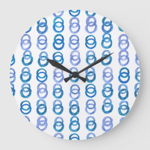 Blue circles watercolor polka dot large clock