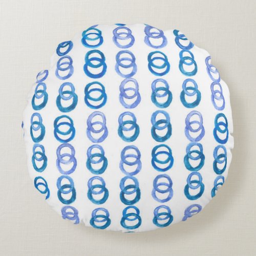 Blue circles watercolor polka dot round pillow