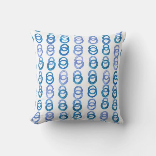 Blue circles watercolor polka dot throw pillow