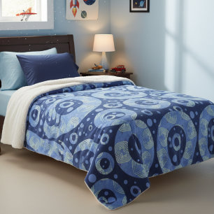 Blue Circles With Geometric Pattern & Dots Sherpa Blanket