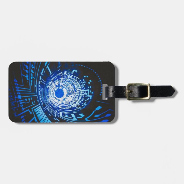 Blue Circuit Board Abstract Luggage Tag (Front Horizontal)