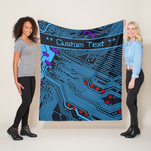 Blue Circuit Board Blanket w Custom Text