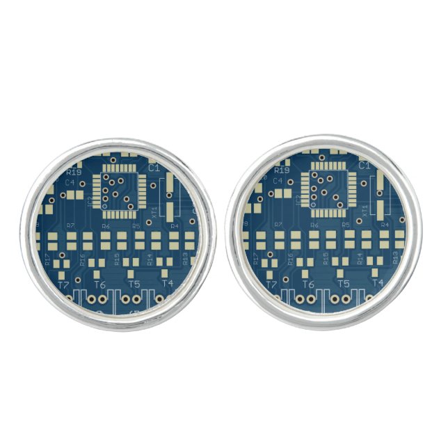 Blue Circuit Board Cufflinks (Front)