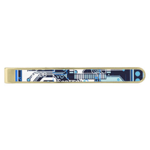 Blue Circuit Board Gold Finish Tie Bar