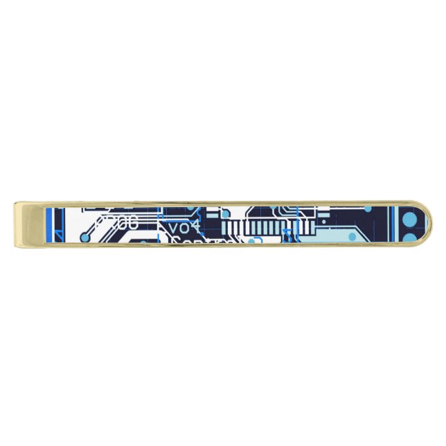 Blue Circuit Board Gold Finish Tie Bar (Front)
