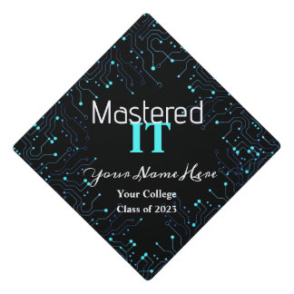 Blue Circuit Board Mastered IT Personalized Graduation Cap Topper