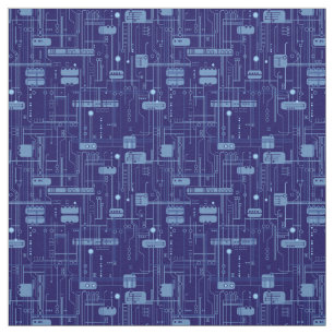Blue Circuit Board Pattern Fabric