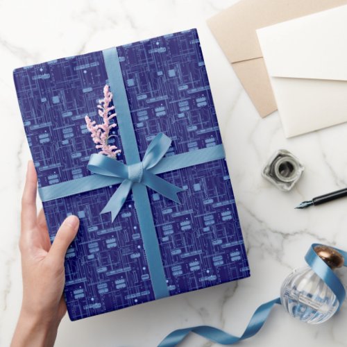 Blue Circuit Board Pattern Wrapping Paper