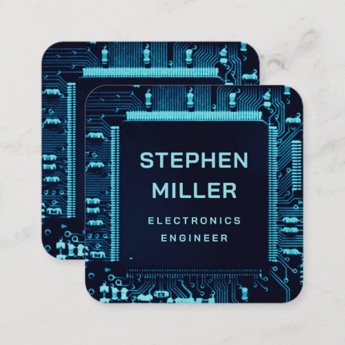 Blue Circuit Board QR Code Electronics Engineer Square Business Card