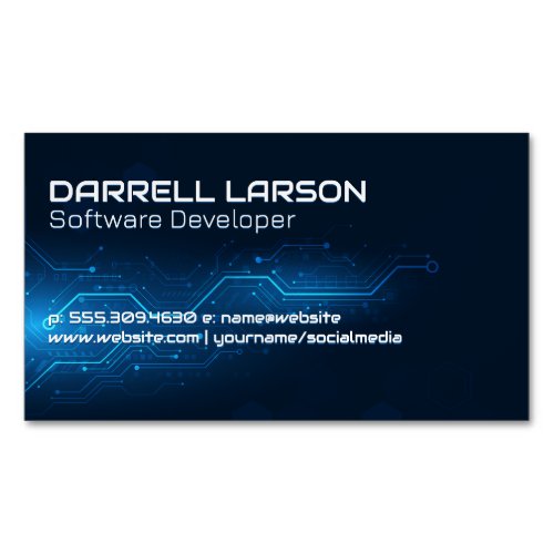 Blue Circuit Board  Technology Background Business Card Magnet