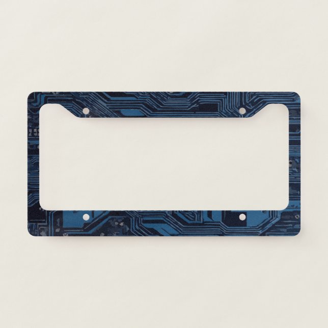 Blue Circuit Board Texture – Tech-Inspired Car License Plate Frame (Front)