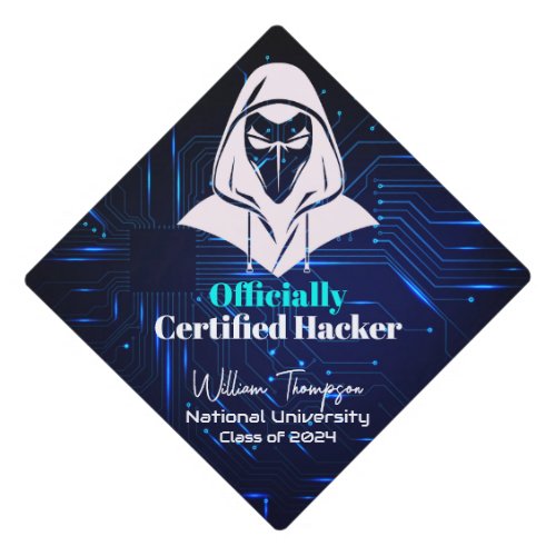 Blue Circuit Cyber Security Computer Major Hacker Graduation Cap Topper