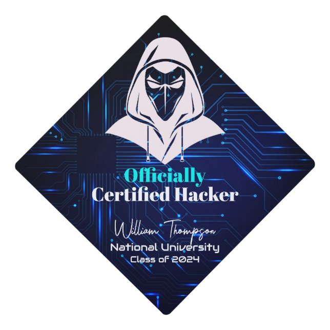 Blue Circuit Cyber Security Computer Major Hacker Graduation Cap Topper (Front)