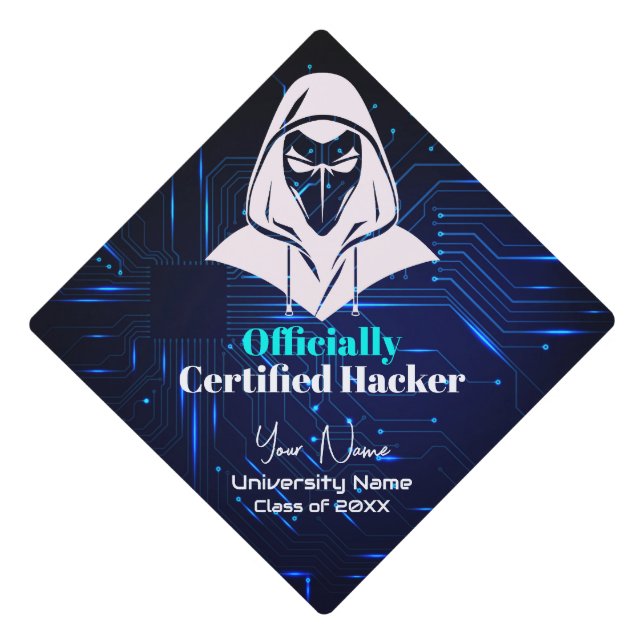 Blue Circuit Cyber Security Computer Science Major Graduation Cap Topper (Front)