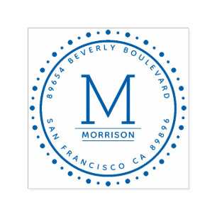 Blue Circular Border   Monogram Return Address Self-inking Stamp