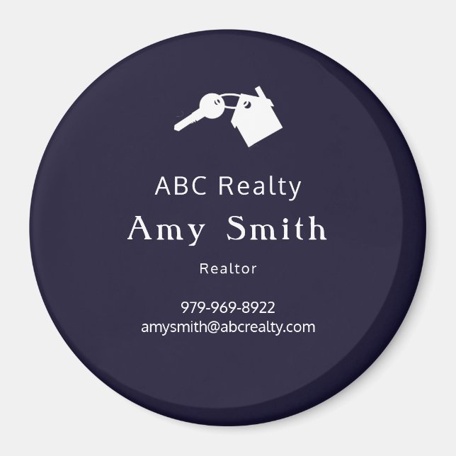 Blue Circular Business Card Magnet (Front)