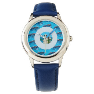 Blue Circular Dolphin Pattern, Watch