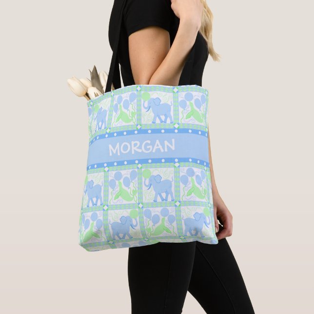 Blue Circus Baby Boy Elephant For New Mom Tote Bag (Close Up)