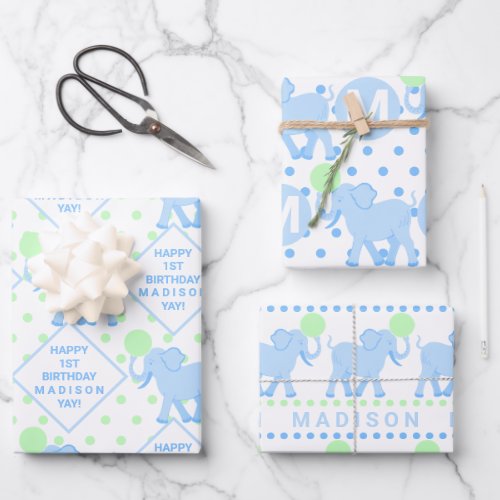 Blue Circus Cute Elephant Baby Shower Or Birthday Wrapping Paper Sheets
