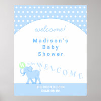 Blue Circus Cute Elephant Baby Shower Welcome Poster