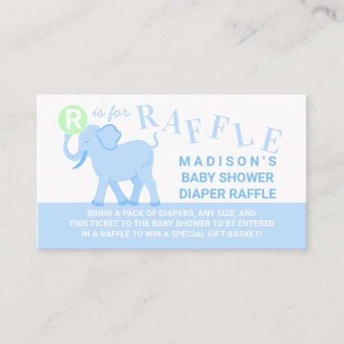 Blue Circus Cute Elephant Diaper Raffle Ticket Enclosure Card