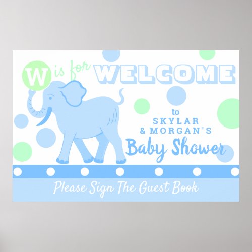 Blue Circus Elephant Baby Shower Welcome Sign