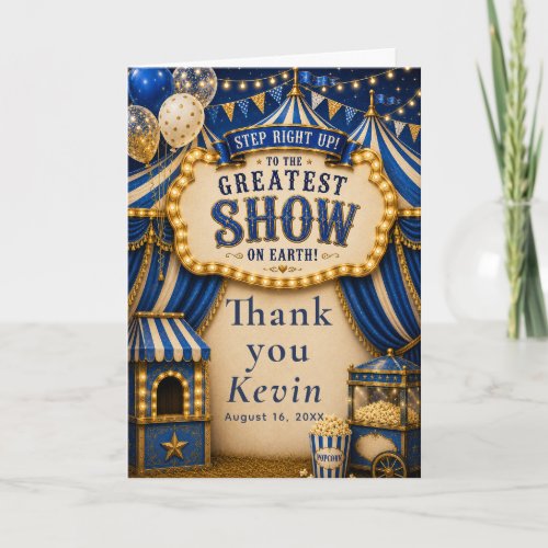 Blue Circus Party Thank You Card