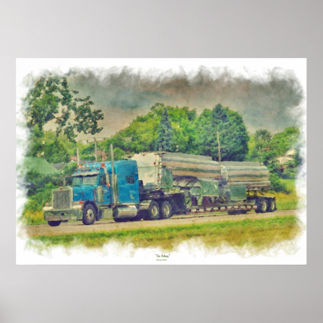 Blue Cistern Truck Highway Driving Art Poster 6 (Front)