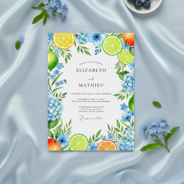 Blue Citrus Bloom Wedding Invitation (Creator Uploaded)