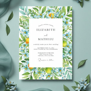 Blue Citrus Floral Whimsy Wedding Invitation