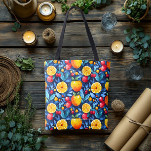 Blue Citrus Fruit Pattern – Vibrant Botanical Tote Bag