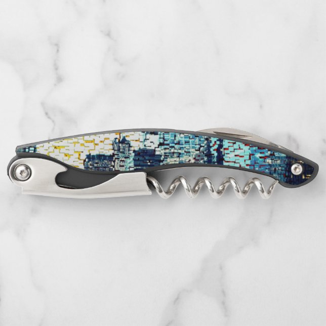 Blue city buildings in mosaic style with relief    waiter's corkscrew (Front)