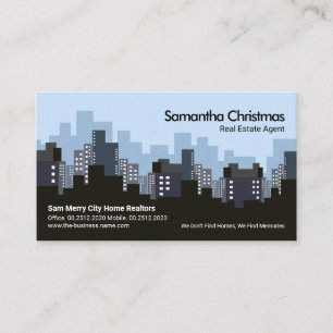 Blue City Skyline Silhouette Real Estate Broker Business Card